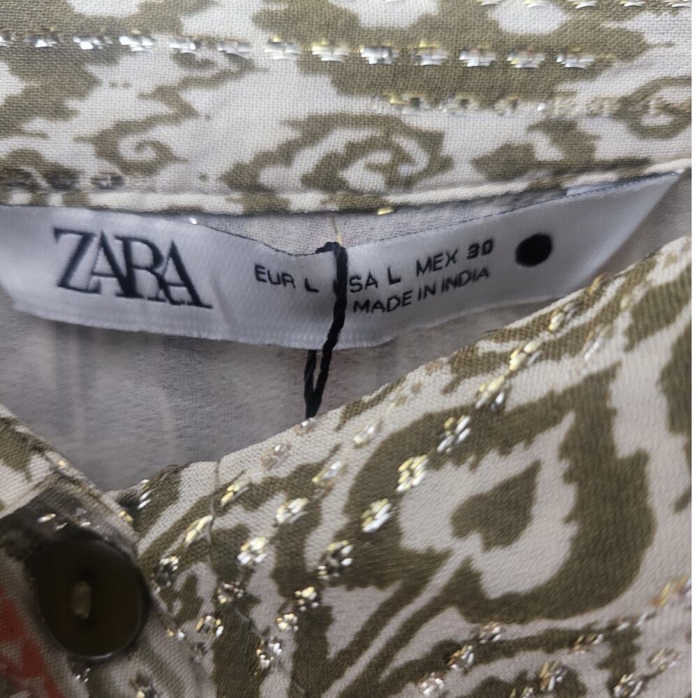 Zara Green/Rust & Gold Shiny Midi Serena Dress - Large - Picture 3 of 8